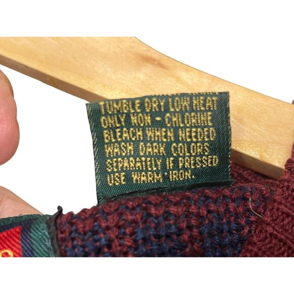 VTG Stoneriver Outfitters Men L Maroon Blue Patterned Crew Sweater Acrylic 80's - Picture 12 of 16